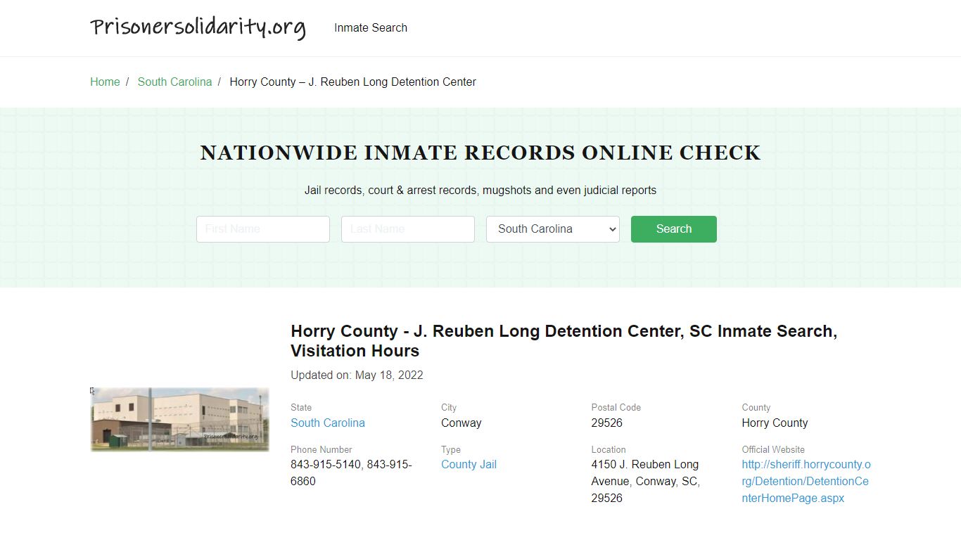 Horry County - J. Reuben Long Detention Center, SC Inmate Search ...